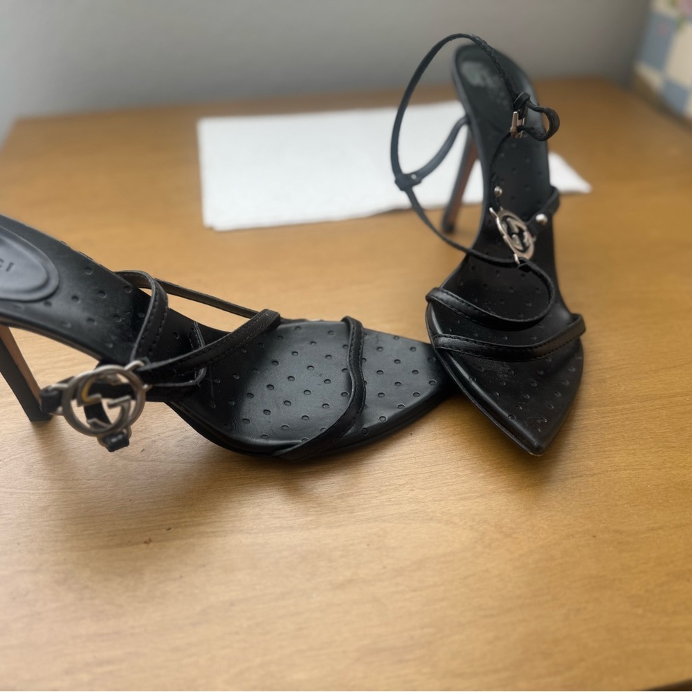 Gucci Black Strappy Heels with Logo Detail